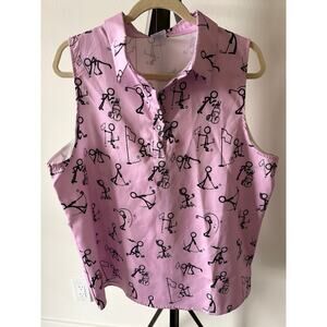 Curvy Plus XXL Pink Stick Figure Golf Sleeveless Polo Not clingy! Flattering
